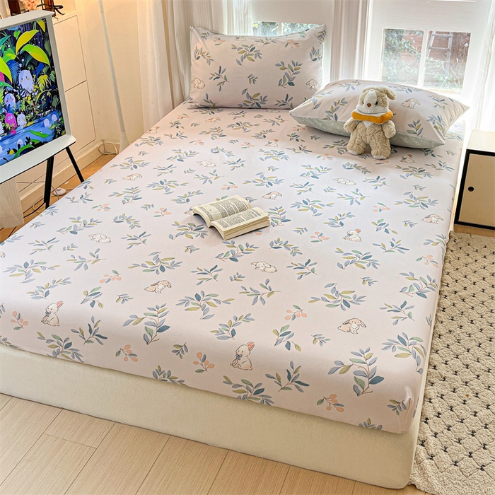 91家纺网 家纺一手货源 找家纺 宝士康家纺 2025新款10A抗菌全棉印花床笠 兔兔乐园