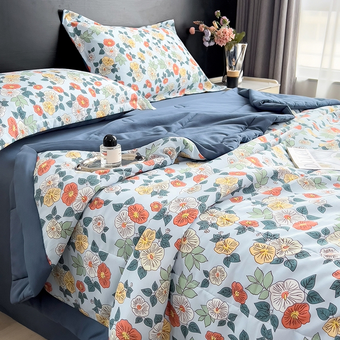 91家纺网 家纺一手货源 找家纺 宝士康家纺 2025新款10A抗菌双层纱印花夏被 青阳蓝