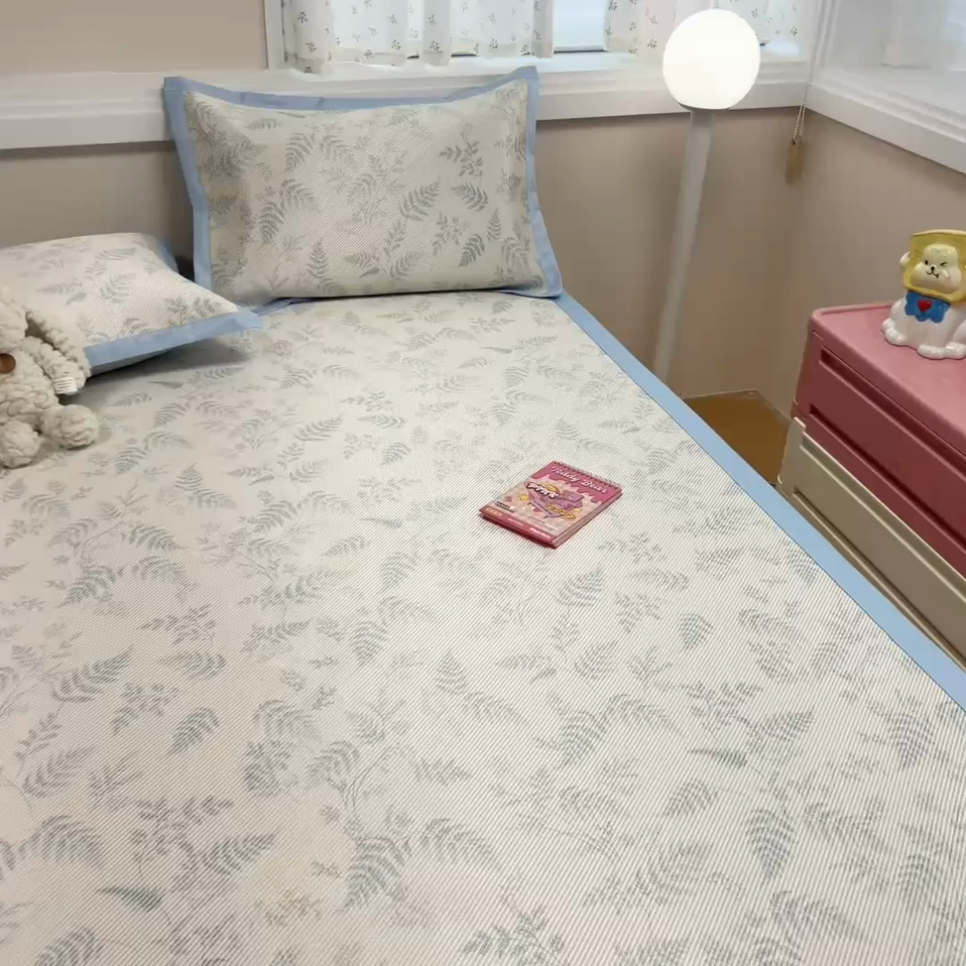 91家纺网 家纺一手货源 找家纺 慕尚家纺 2025新款数码印花床席床笠款冰藤席 床席款-土豆叶