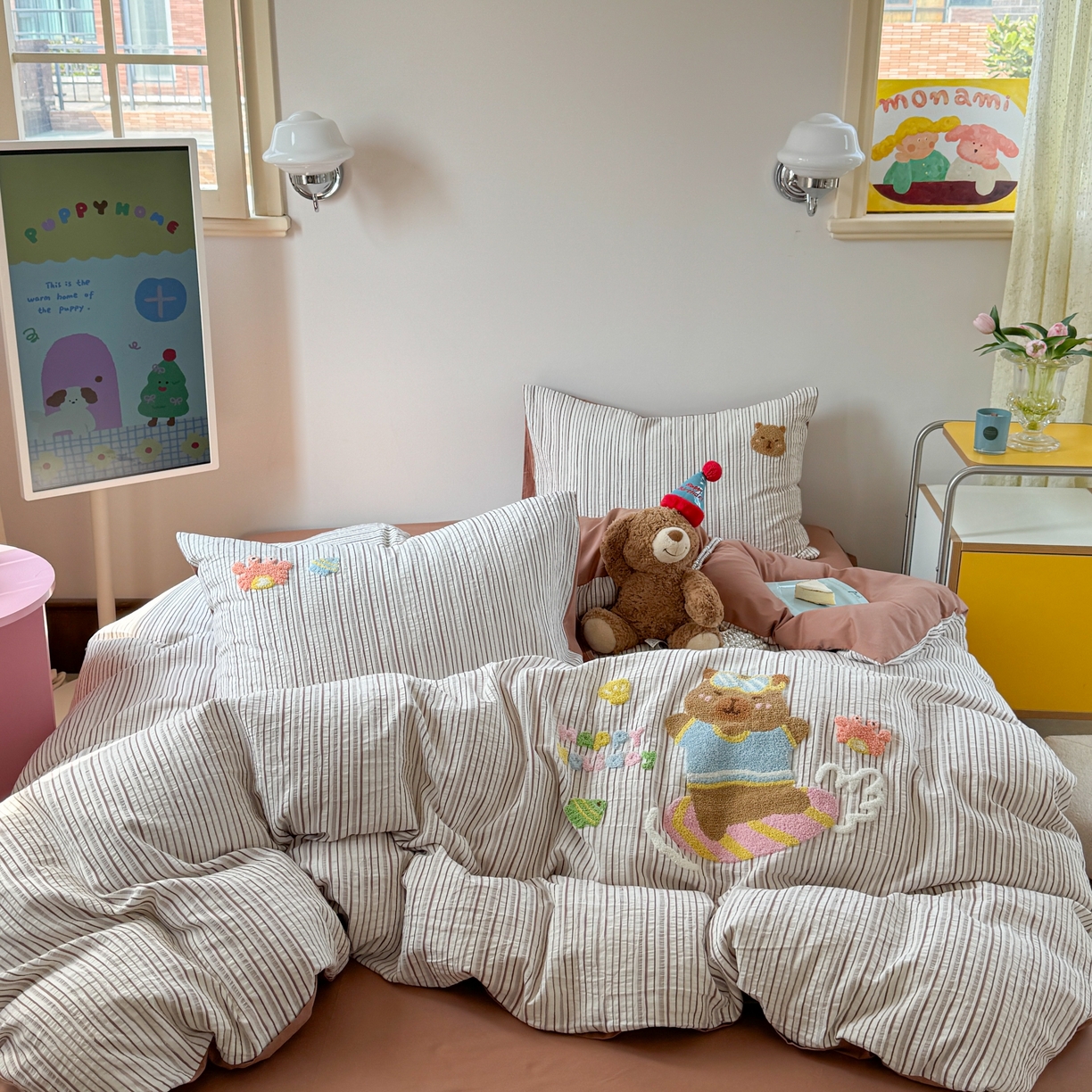 91家纺网 家纺一手货源 找家纺 柚子 2025春夏新款全棉纯棉提花毛巾绣四件套 卡皮冲浪