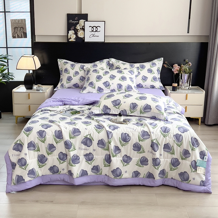 91家纺网 家纺一手货源 找家纺 宝士康家纺 2025新款10A抗菌双层纱印花夏被 郁金紫