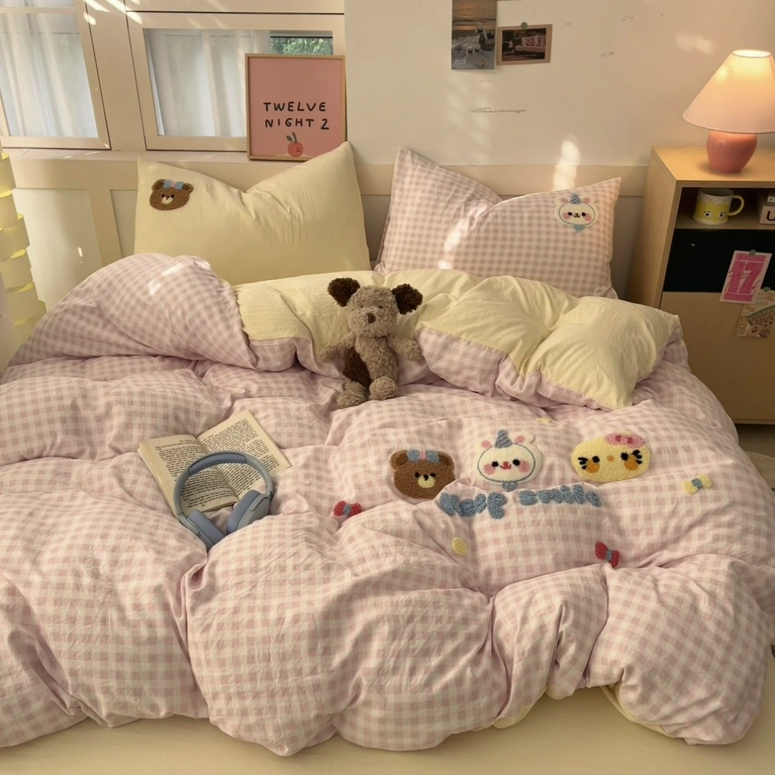 91家纺网 家纺一手货源 找家纺 （总）如一 2025新款A类ins风卡通毛巾绣水洗棉四件套