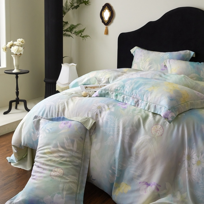 91家纺网 家纺一手货源 找家纺 金奇达家纺 2025新款竹玉清丝四件套-雅韵【标准号全网控价（折后券后）不低于元228元】 空谷-柳绿