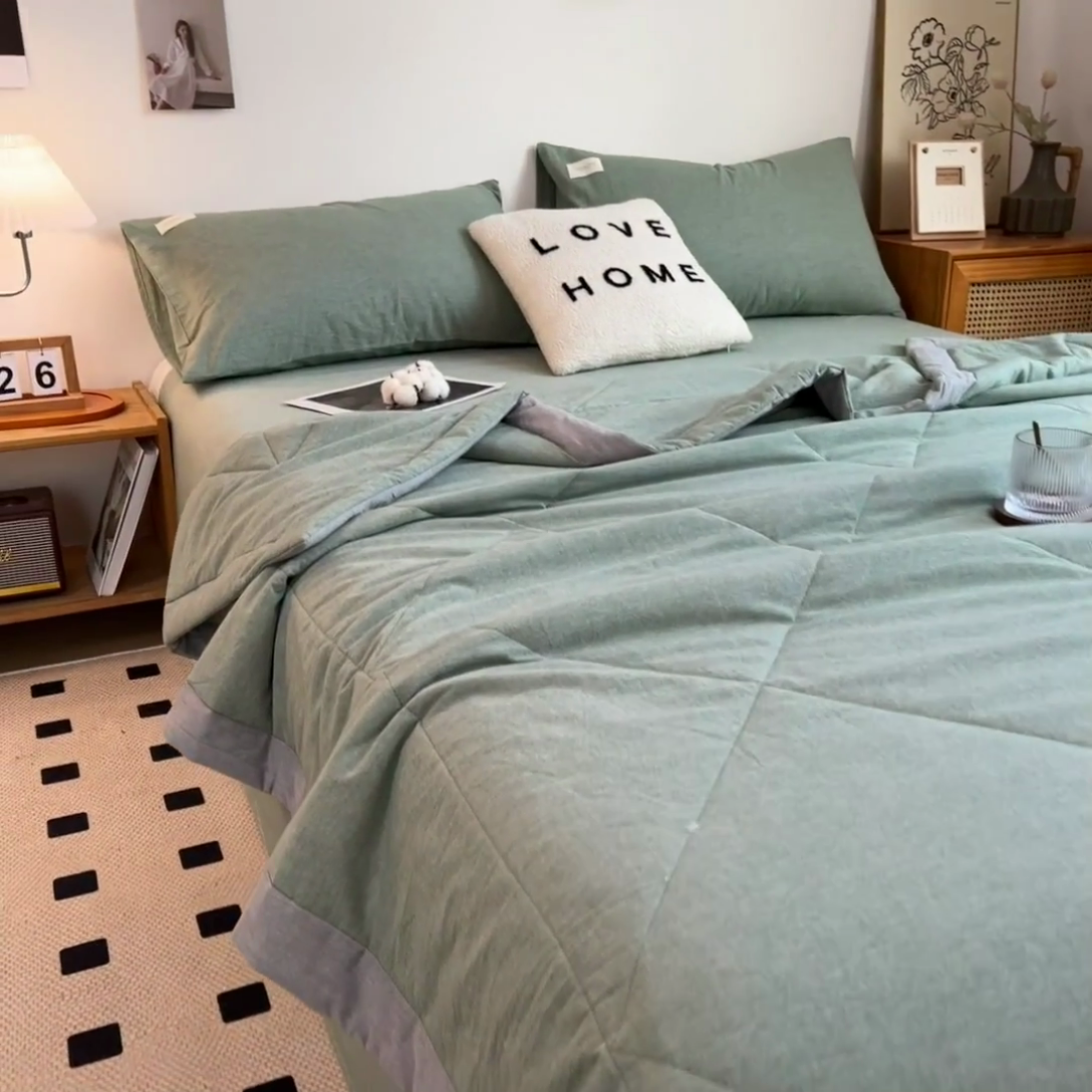 91家纺网 家纺一手货源 找家纺 宝士康家纺 2025新款10A抗菌无印风夏被 被子被芯 薄荷绿