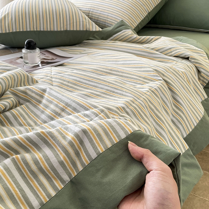 91家纺网 家纺一手货源 找家纺 宝士康家纺 2025新款10A抗菌无印风夏被四件套 小绿条