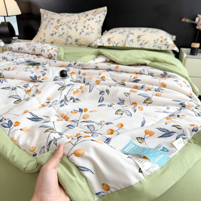 91家纺网 家纺一手货源 找家纺 宝士康家纺 2025新款10A抗菌双层纱印花夏被 金桔