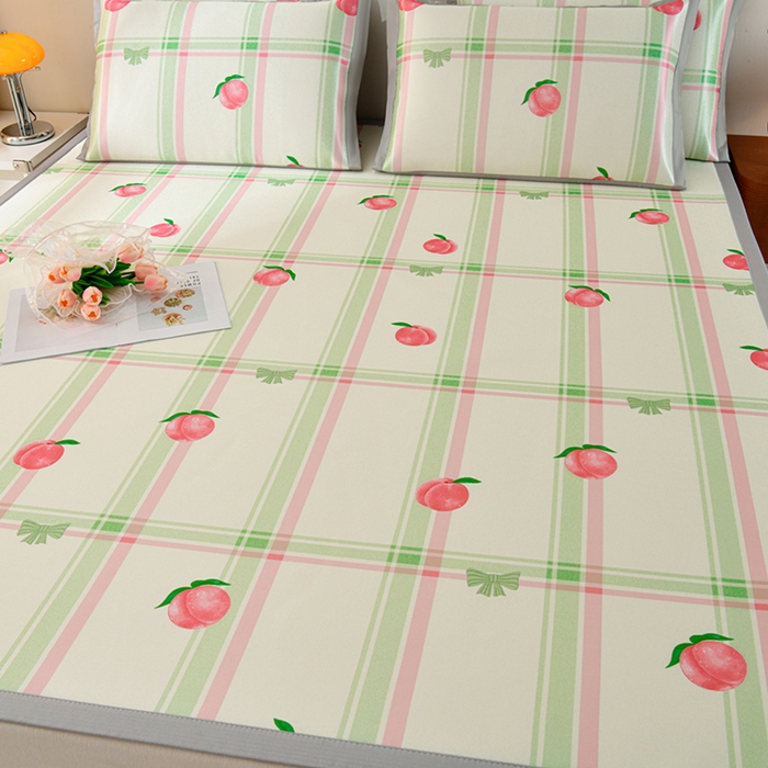 91家纺网 家纺一手货源 找家纺 简一 2025新款A类碳光印花数码冰丝凉席系列-床单款 水蜜桃-绿