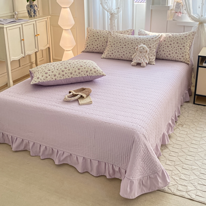 91家纺网 家纺一手货源 找家纺 2025新款针织双层纱夏被床盖四件套单夏被单床盖单品 紫色依恋