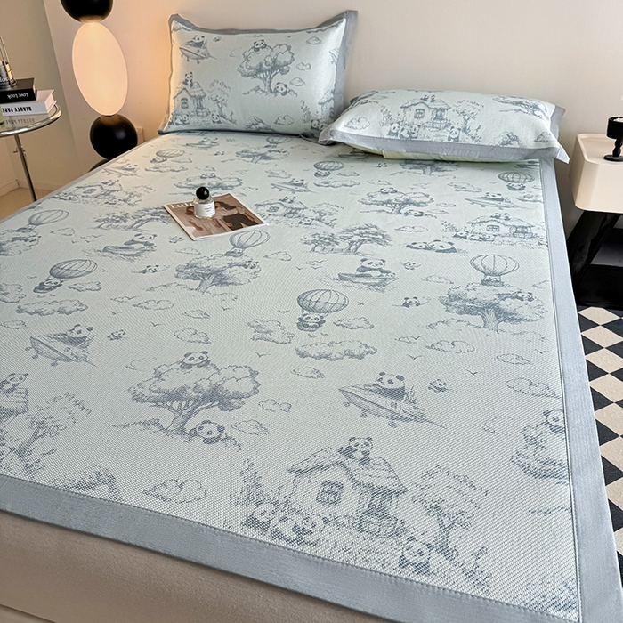 91家纺网 家纺一手货源 找家纺 格真2025新款简约印花冰藤席席子凉席 国宝乐园