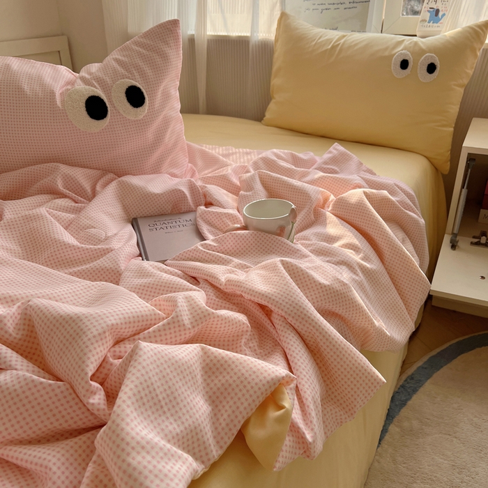 91家纺网 家纺一手货源 找家纺 慕尚家纺 2025新款大眼萌仔夏被 大眼萌 粉格黄