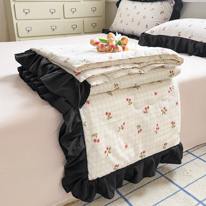 91家纺网 家纺一手货源 找家纺 （总）老K (原美阁） 2025新款法式黑边夏被四件套赫本风空调被四件套