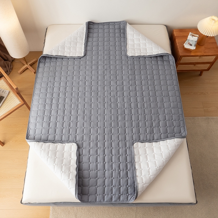 91家纺网 家纺一手货源 找家纺 叠派家纺 2025新款5A抗菌A类夹棉床笠经典款防水款系列 包边款-经典格月光灰