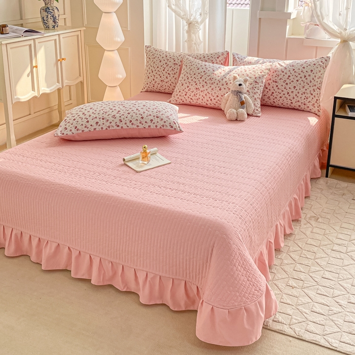 91家纺网 家纺一手货源 找家纺 2025新款针织双层纱夏被床盖四件套单夏被单床盖单品 春日小花