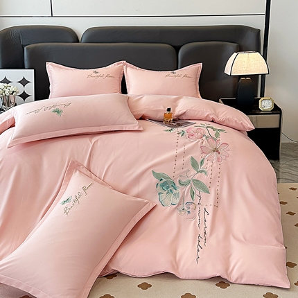 91家纺网 家纺一手货源 找家纺 （总）帝菲妮 2025新款国潮风高克重超柔水洗棉针织棉糯小棉带质检报告刺绣四件套--醉美人