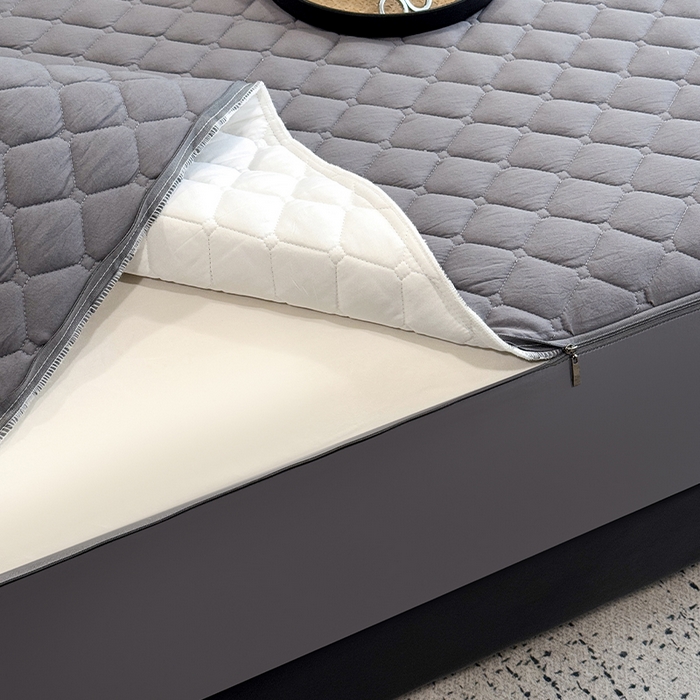 91家纺网 家纺一手货源 找家纺 叠派家纺 2025新款5A抗菌A类夹棉床笠经典款防水款系列 星空灰-小格子防水款