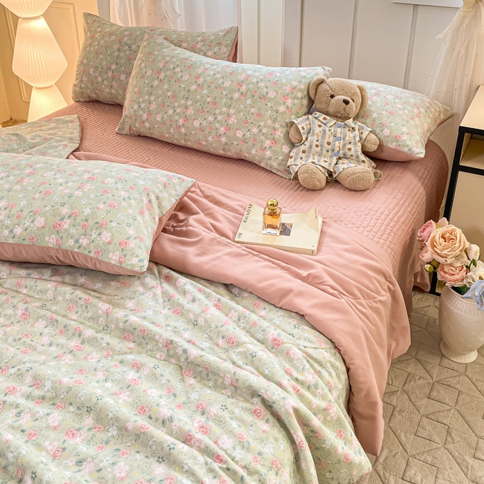 91家纺网 家纺一手货源 找家纺 2025新款针织双层纱夏被床盖四件套单夏被单床盖单品 海盐薄荷