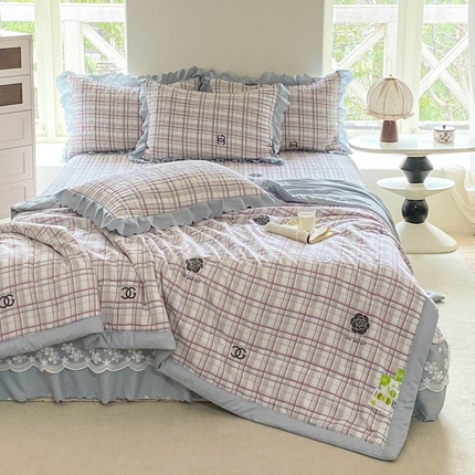 91家纺网 家纺一手货源 找家纺 （总）2025新款直播热款A类针织棉双层纱床盖款夏被四件套