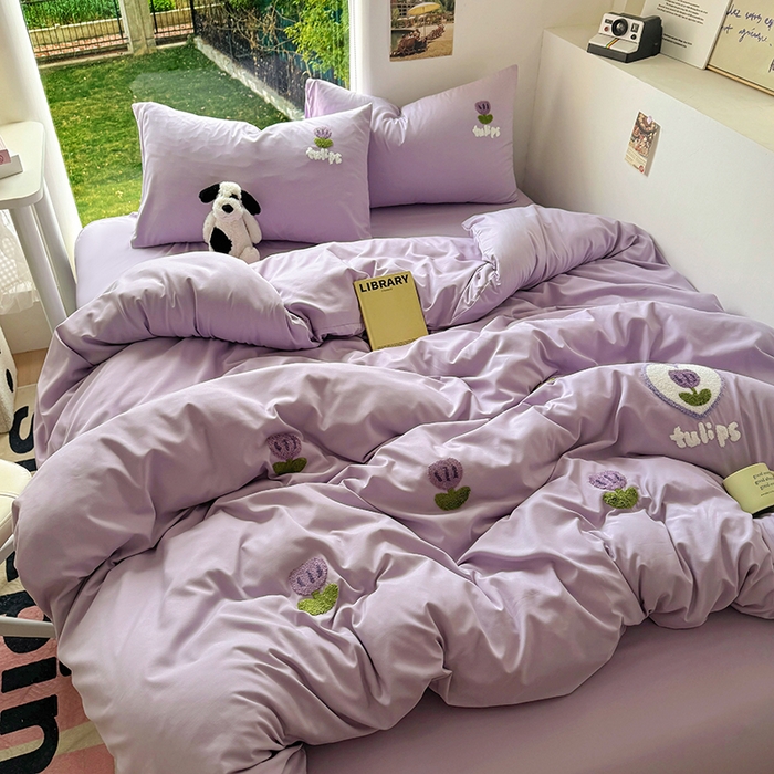 91家纺网 家纺一手货源 找家纺 耀达家居 2025新款A类水洗棉毛巾绣四件套 郁金香