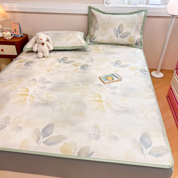 91家纺网 家纺一手货源 找家纺 慕尚家纺 2025新款数码印花床席床笠款冰藤席 床笠款-墨染