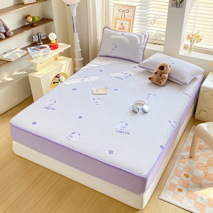 91家纺网 家纺一手货源 找家纺 春寻家纺 2025新款冰豆豆冰丝凉席-卡皮巴拉系列 床笠款-卡皮巴拉-紫