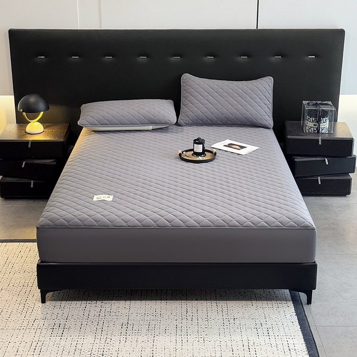 91家纺网 家纺一手货源 找家纺 叠派家纺 2025新款5A抗菌A类夹棉床笠经典款防水款系列 星空灰-小格子防水款