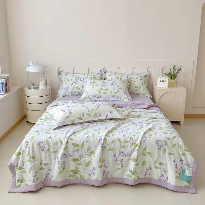 91家纺网 家纺一手货源 找家纺 宝士康家纺 2025新款10A抗菌针织夏被四件套 紫玲