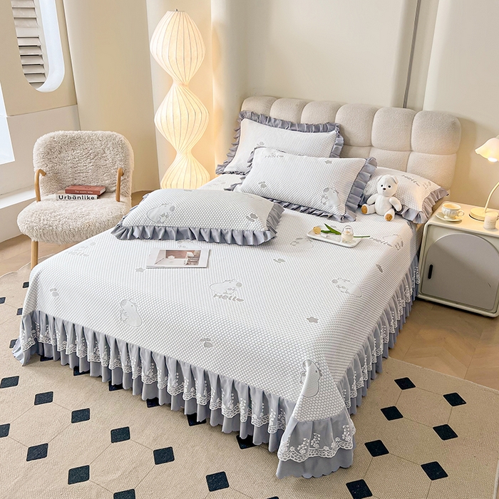 91家纺网 家纺一手货源 找家纺 2025新款A类冰豆豆提花凉席床盖 床盖款-卡皮巴拉-质感灰