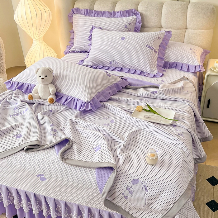 91家纺网 家纺一手货源 找家纺 2025新款A类冰豆豆提花凉席床盖 床盖款-卡皮巴拉-薰衣草紫