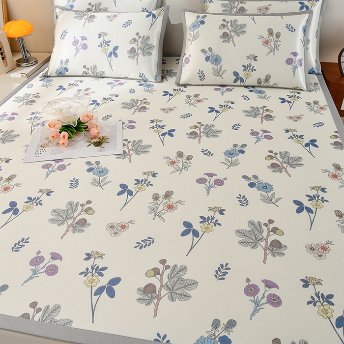 91家纺网 家纺一手货源 找家纺 简一 2025新款A类碳光印花数码冰丝凉席系列-床单款 花开半夏