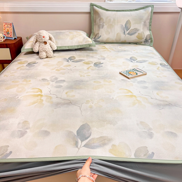 91家纺网 家纺一手货源 找家纺 慕尚家纺 2025新款数码印花床席床笠款冰藤席 床笠款-墨染