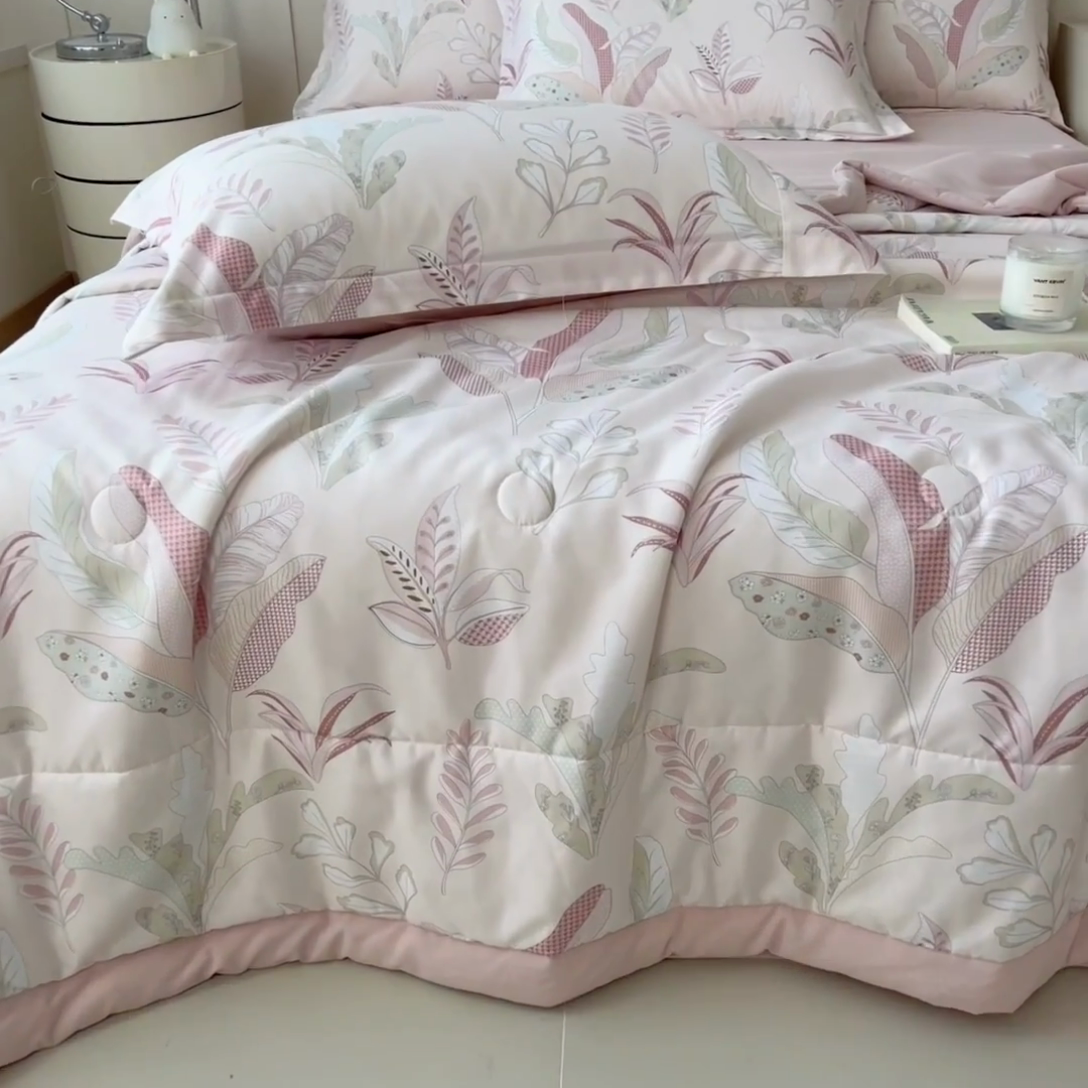 91家纺网 家纺一手货源 找家纺 宝士康家纺 2025新款10A抗菌针织夏被四件套 夜来香