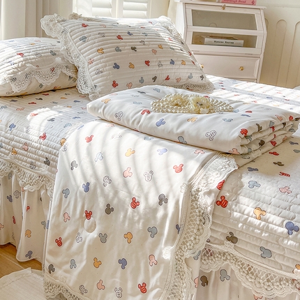 网红馆（ck家纺） 2025新款天丝印花夹棉床盖夏被四件套 米多奇