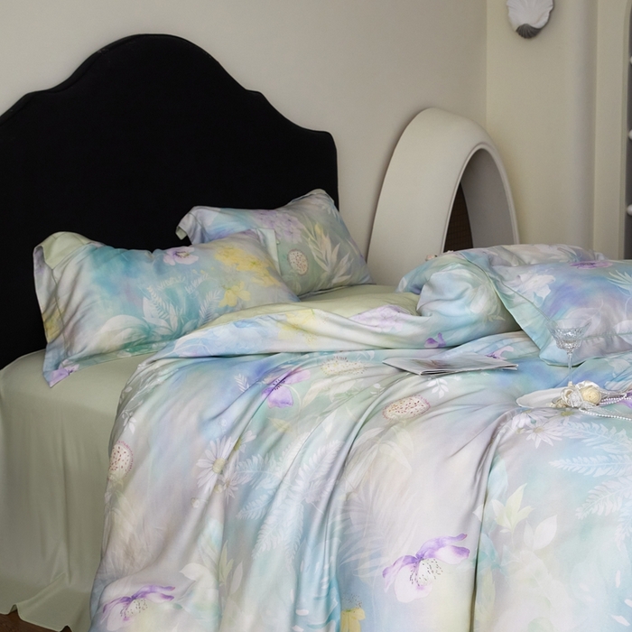 91家纺网 家纺一手货源 找家纺 金奇达家纺 2025新款竹玉清丝四件套-雅韵【标准号全网控价（折后券后）不低于元228元】 空谷-柳绿