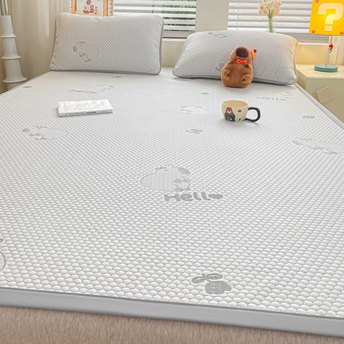 91家纺网 家纺一手货源 找家纺 春寻家纺 2025新款冰豆豆冰丝凉席-卡皮巴拉系列 床单款-卡皮巴拉-灰