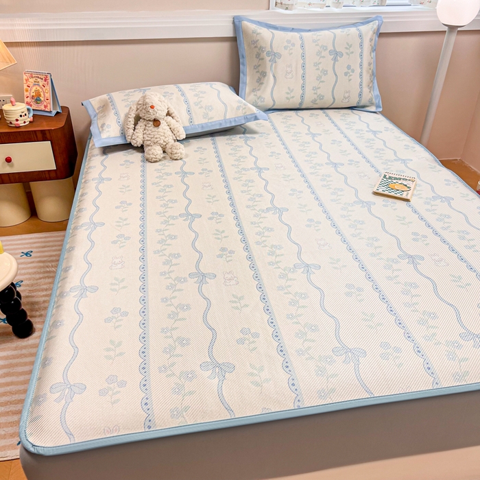 91家纺网 家纺一手货源 找家纺 慕尚家纺 2025新款数码印花床席床笠款冰藤席 床笠款-高冷兔