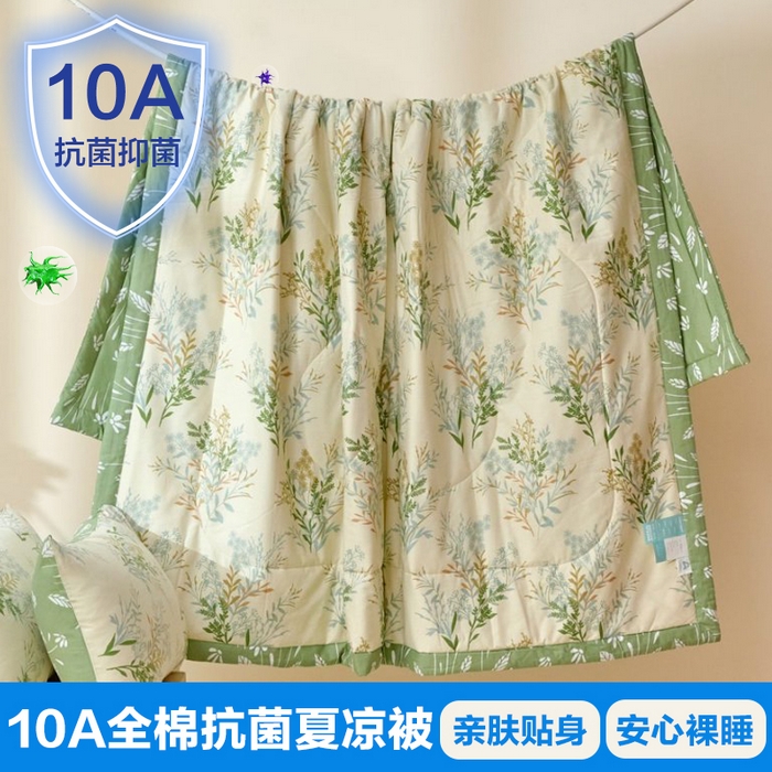 91家纺网 家纺一手货源 找家纺 宝士康家纺 2025新款10A抗菌全棉夏被四件套（床单款） 仙草