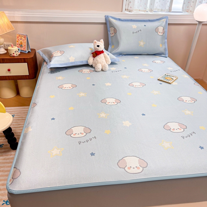 91家纺网 家纺一手货源 找家纺 慕尚家纺 2025新款数码印花床席床笠款冰藤席 床笠款-酷奇