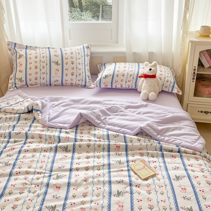 91家纺网 家纺一手货源 找家纺 宝士康家纺 2025新款水洗棉超声波压花夏被 被子被芯 甜心花园