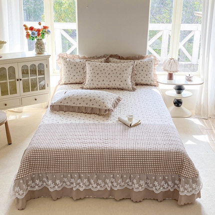 91家纺网 家纺一手货源 找家纺 2025新款直播热款A类针织棉双层纱床盖款夏被四件套 蘑菇