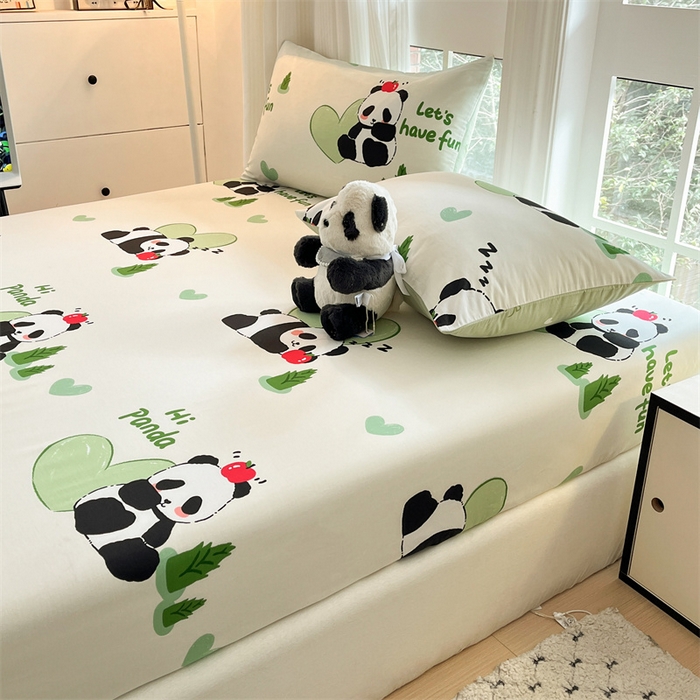 91家纺网 家纺一手货源 找家纺 宝士康家纺 2025新款10A抗菌全棉印花床笠 森林熊猫