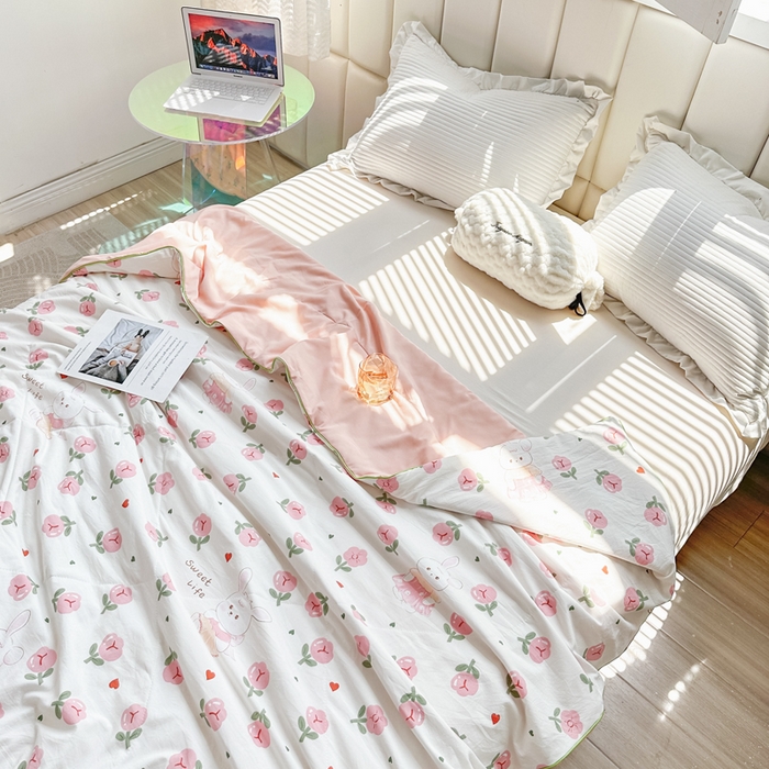 91家纺网 家纺一手货源 找家纺 （总）富艺隆 2025新款A类水洗棉双层纱夏被水洗棉麻空调被直播爆款大豆夏被