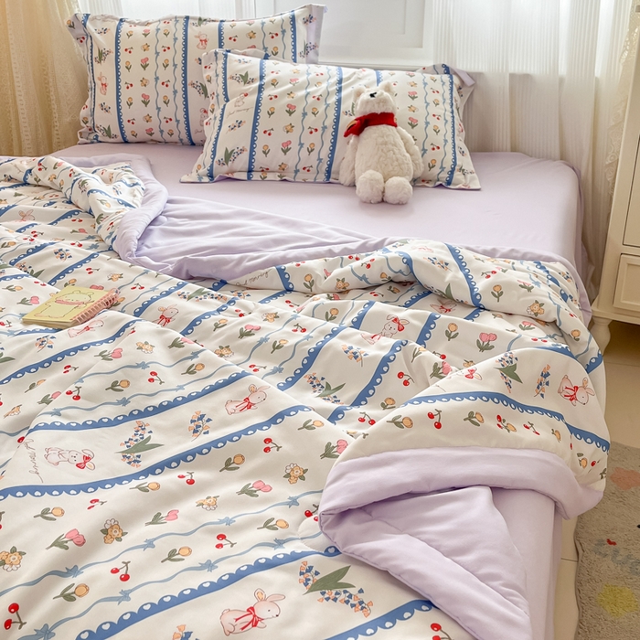 91家纺网 家纺一手货源 找家纺 宝士康家纺 2025新款水洗棉超声波压花夏被 被子被芯 甜心花园