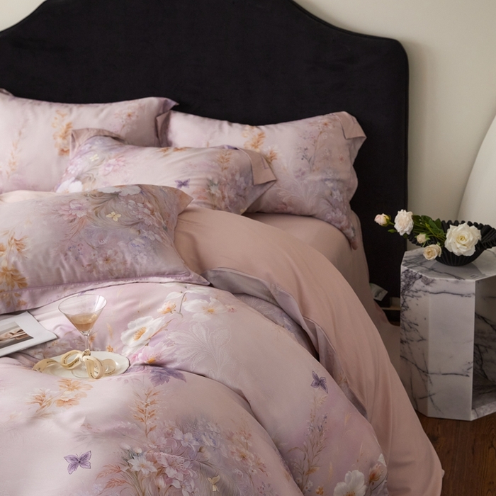 91家纺网 家纺一手货源 找家纺 金奇达家纺 2025新款竹玉清丝四件套-雅韵【标准号全网控价（折后券后）不低于元228元】 蝴蝶仙子-粉