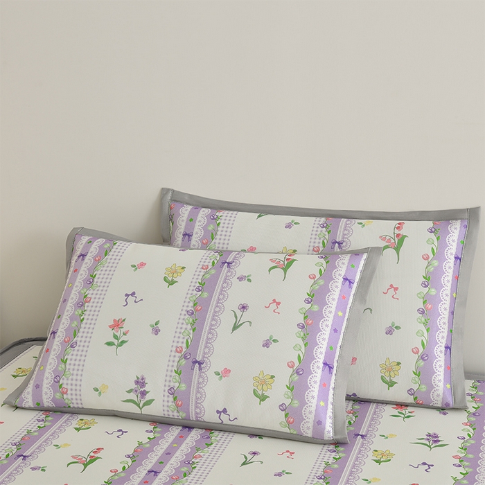 91家纺网 家纺一手货源 找家纺 简一 2025新款A类碳光印花数码冰丝凉席系列-床笠款 紫色梦境