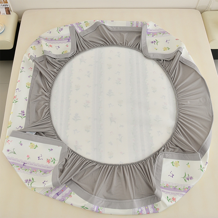 91家纺网 家纺一手货源 找家纺 简一 2025新款A类碳光印花数码冰丝凉席系列-床笠款 紫色梦境