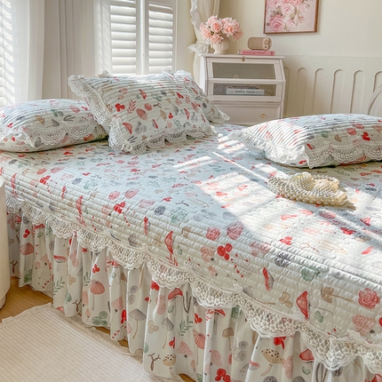 91家纺网 家纺一手货源 找家纺 网红馆（ck家纺） 2025新款天丝印花夹棉床盖 蘑菇森林