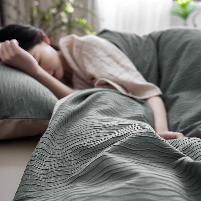 91家纺网 家纺一手货源 找家纺 风向标家纺 2025新款全棉波纹纱提花原木风四件套 波纹纱-森屿灰