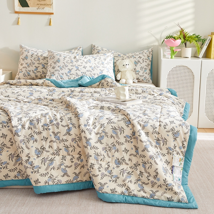 91家纺网 家纺一手货源 找家纺 海洋家纺 2025款水洗棉纯棉花夏凉被全棉花印花夏被空调被薄被子 满庭蓝