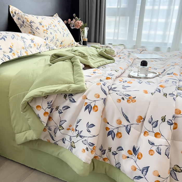 91家纺网 家纺一手货源 找家纺 宝士康家纺 2025新款10A抗菌双层纱印花夏被 金桔