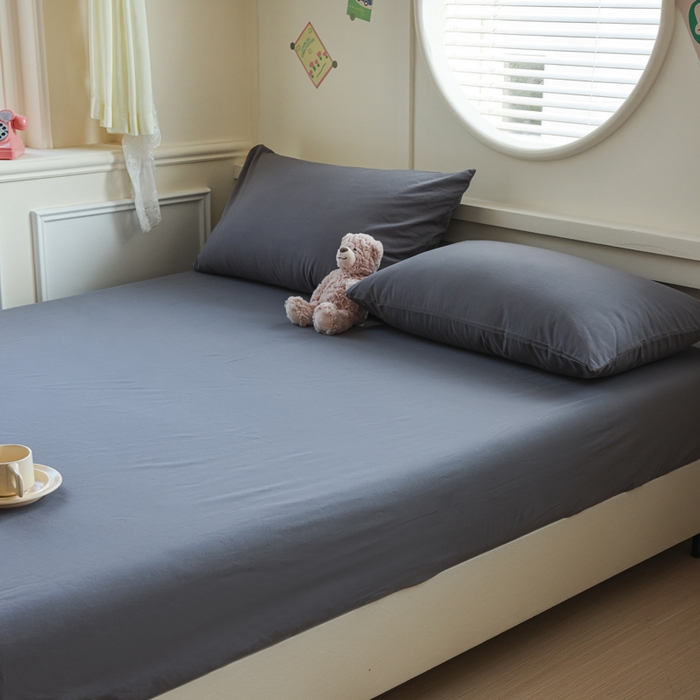 91家纺网 家纺一手货源 找家纺 2025新款全棉A类简约素色水洗棉纯棉单床笠 高级灰